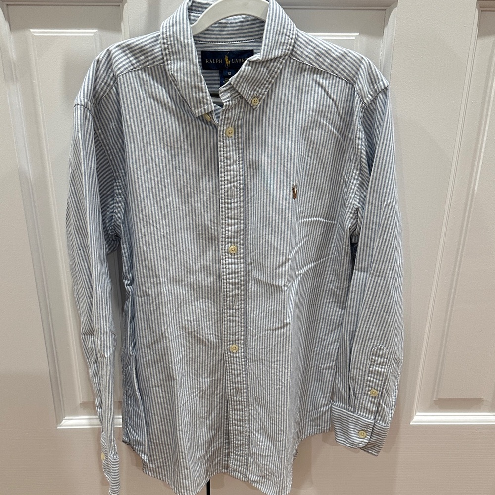 Ralph Lauren Boys White and Blue Pinstripe Shirt
